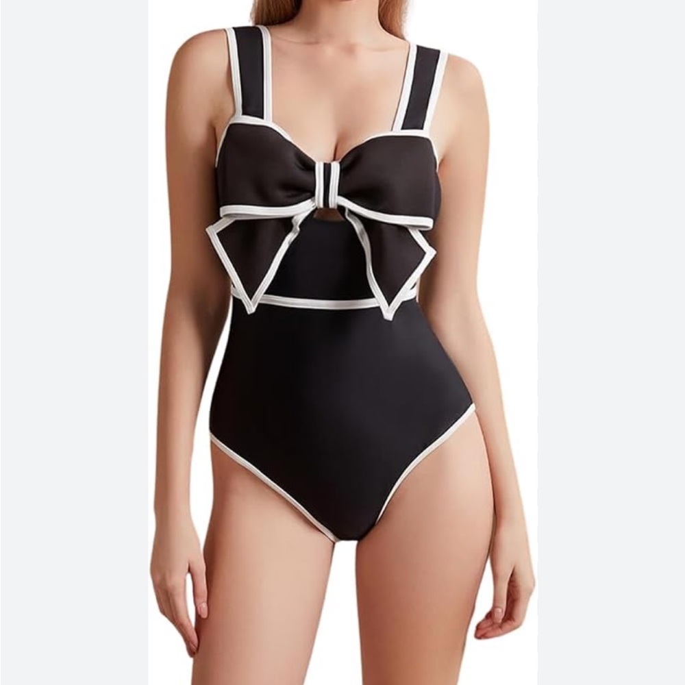 Amazon Black and White Bow One Piece Swimsuit